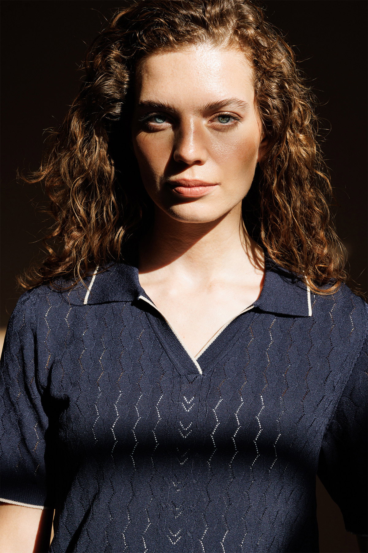 Desen Triko Kadın Polo Yaka Ajurlu İnce Triko Bluz 26355 Koyu Lacivert - 2