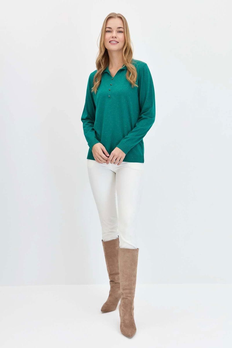 Desen Triko Kadın Polo Yaka Angelina Basic Kazak 23026 A.Ö. Başı - 3