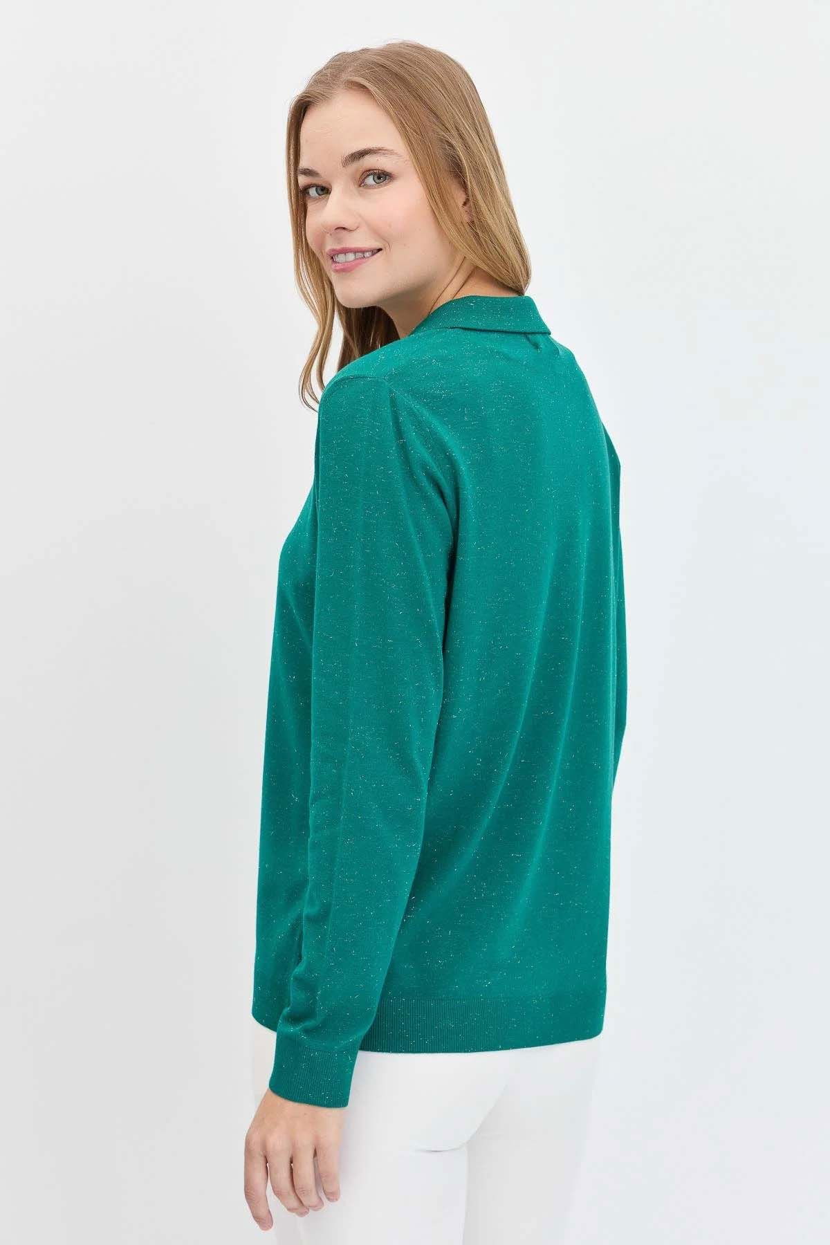 Desen Triko Kadın Polo Yaka Angelina Basic Kazak 23026 A.Ö. Başı - 4