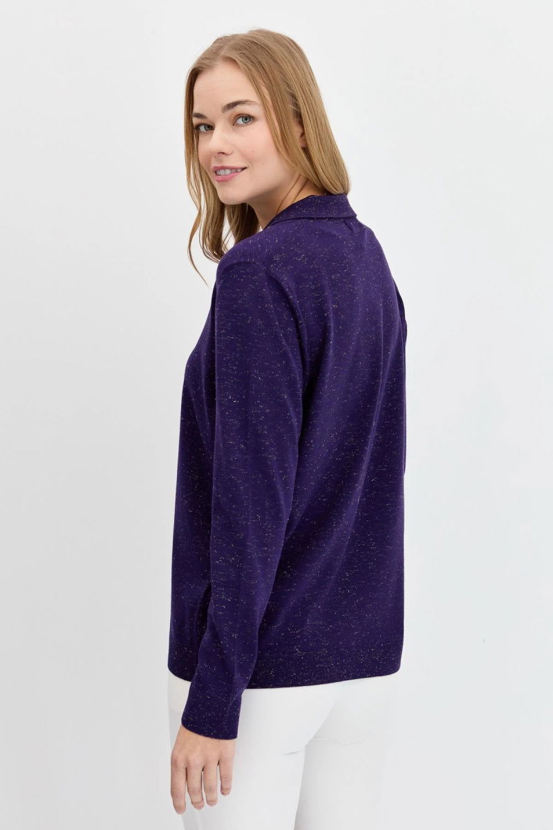 Desen Triko Kadın Polo Yaka Angelina Basic Kazak 23026 K.Mor - 4