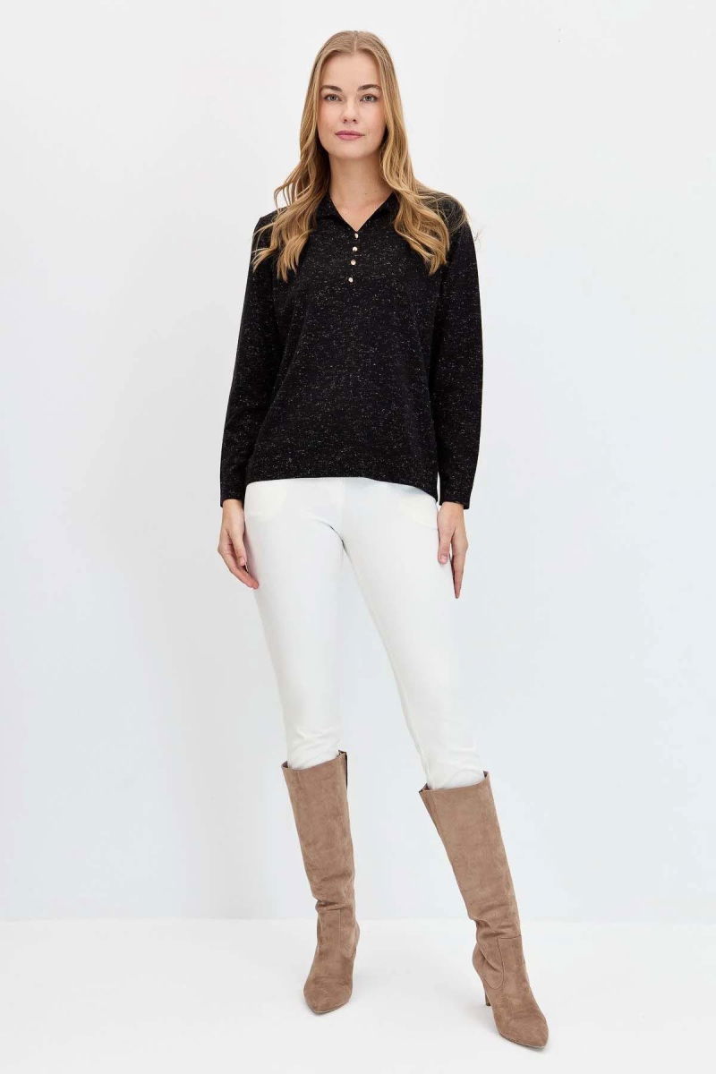 Desen Triko Kadın Polo Yaka Angelina Basic Kazak 23026 Siyah - 3