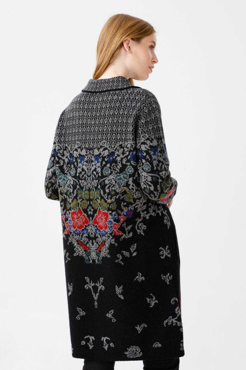 Desen Triko Kadın Polo Yaka Desenli Kaban 0241202 Siyah - 5