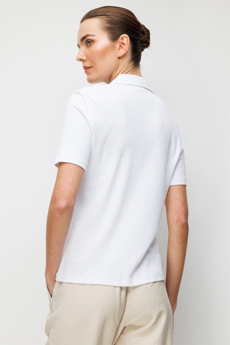 Desen Triko Kadın Polo Yaka İğne İşlemeli Pamuklu Penye T-Shirt 26802 Beyaz - 4