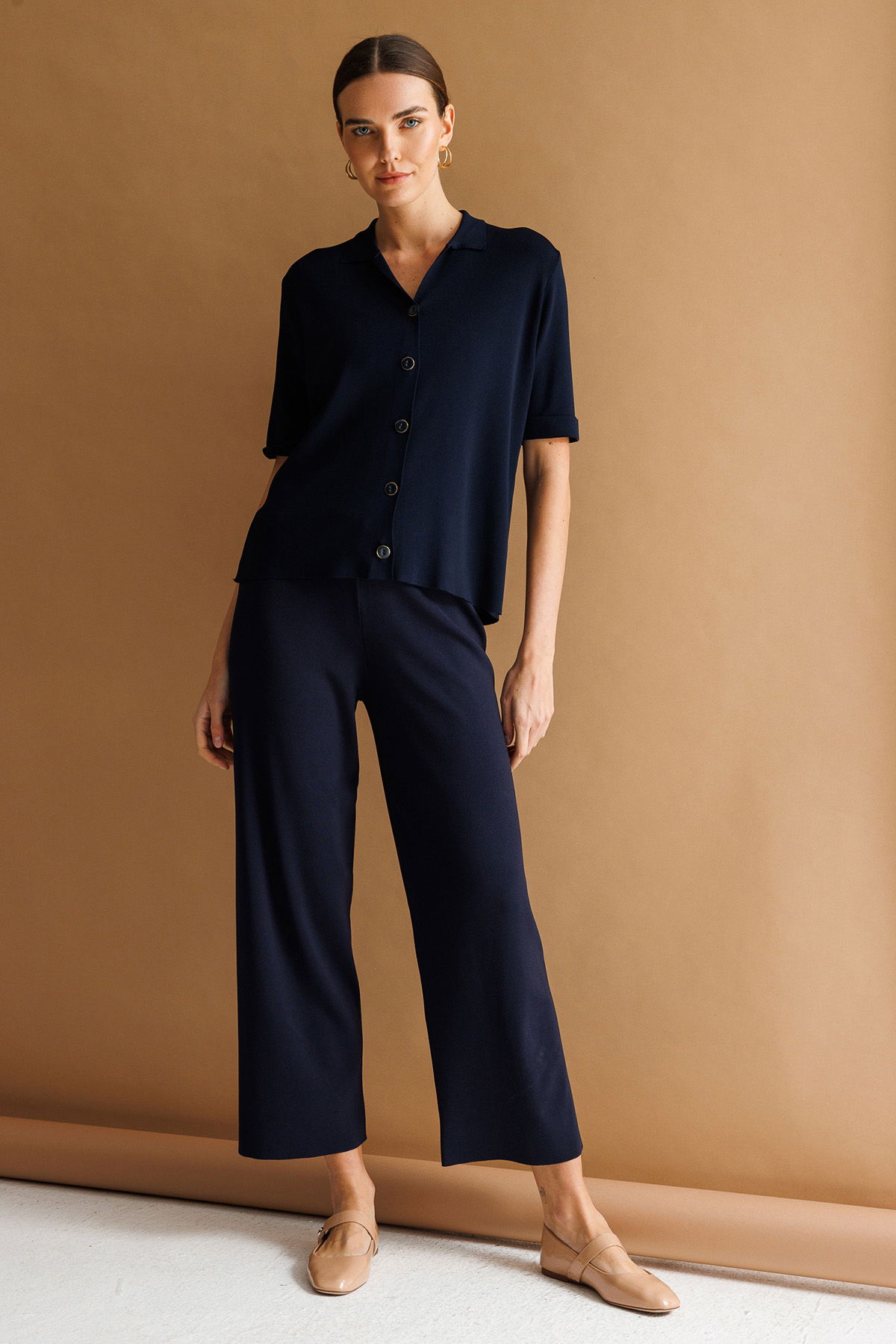 Desen Triko Kadın Polo Yaka Kısa Kollu İnce Triko Ceket 26363 Koyu Lacivert - 3