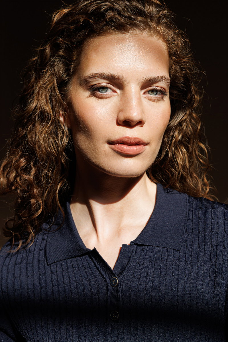 Desen Triko Kadın Polo Yaka Saç Örgülü İnce Triko Bluz 26373 Koyu Lacivert - 2