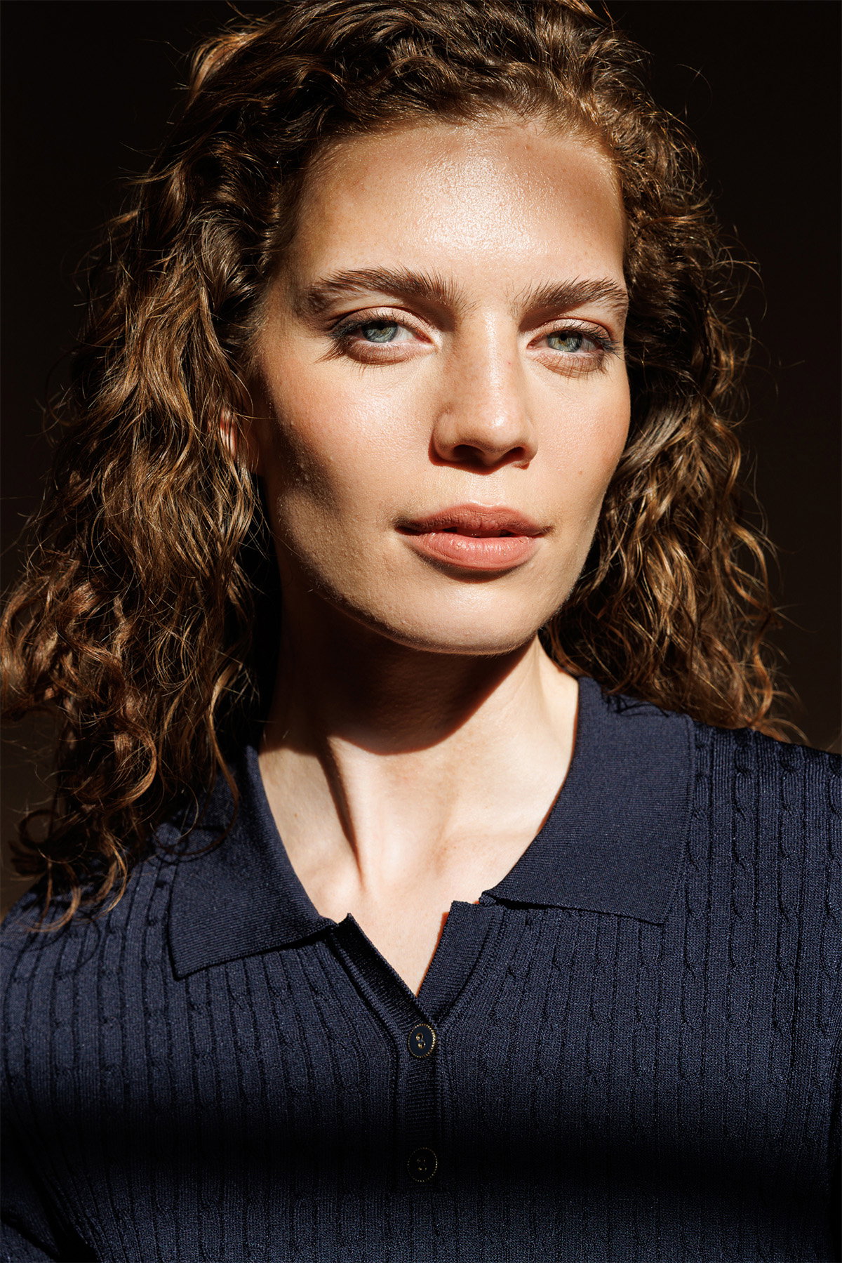 Desen Triko Kadın Polo Yaka Saç Örgülü İnce Triko Bluz 26373 Koyu Lacivert - 2