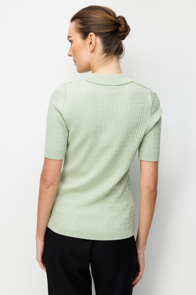 Desen Triko Kadın Polo Yaka Saç Örgülü İnce Triko Bluz 26373 Su Yeşili - 4