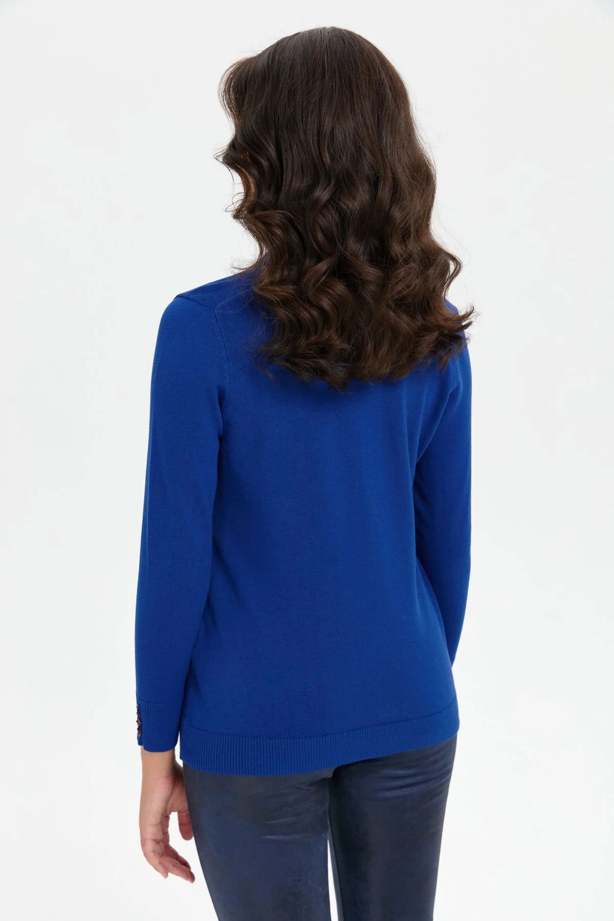 Desen Triko Kadın Polo Yaka Yakası İşlemeli Bluz 24092 K.S. Mavi - 4