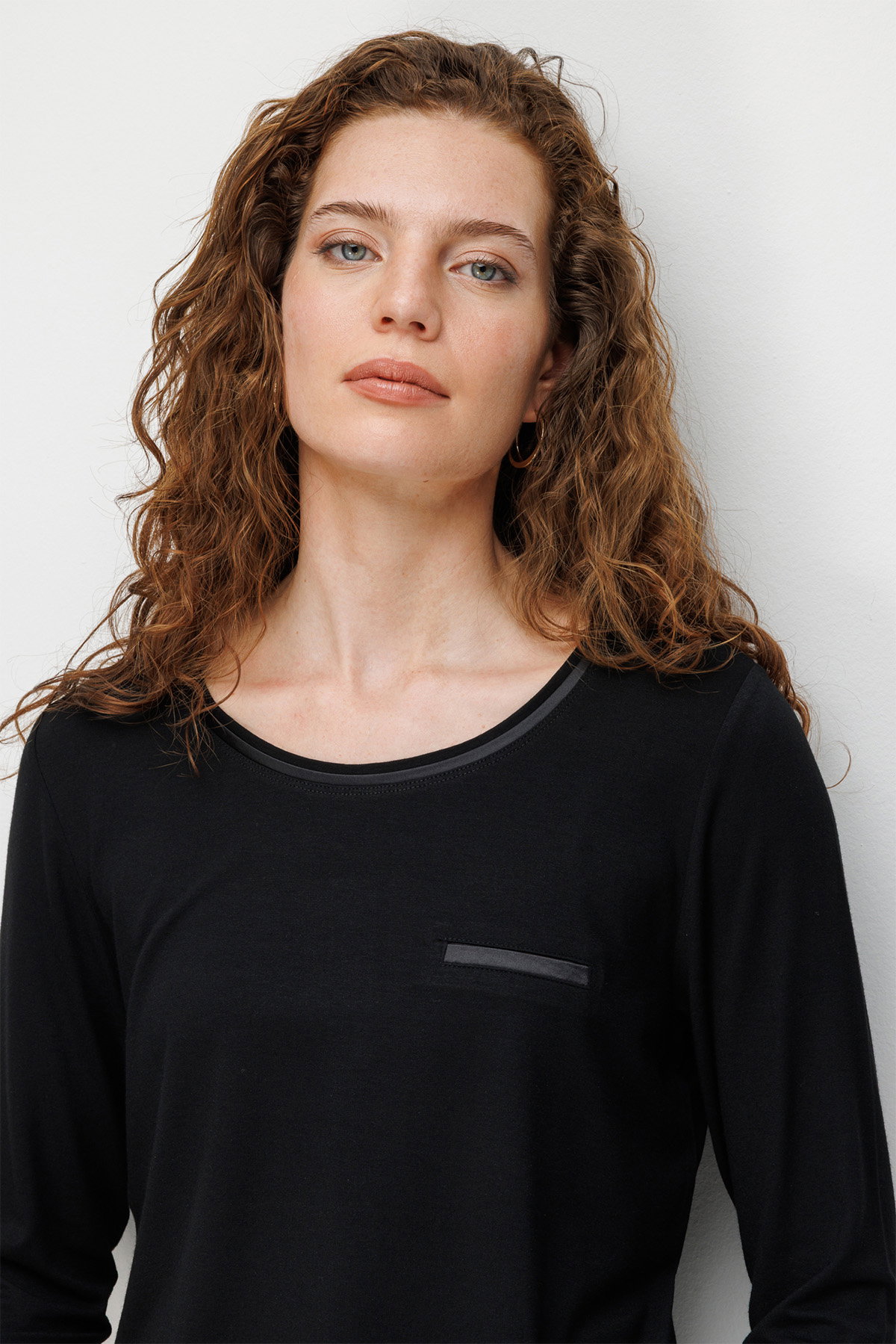 Desen Triko Kadın Sıfır Yaka Cebi Saten Şeritli Penye Bluz 26832 Siyah - 3