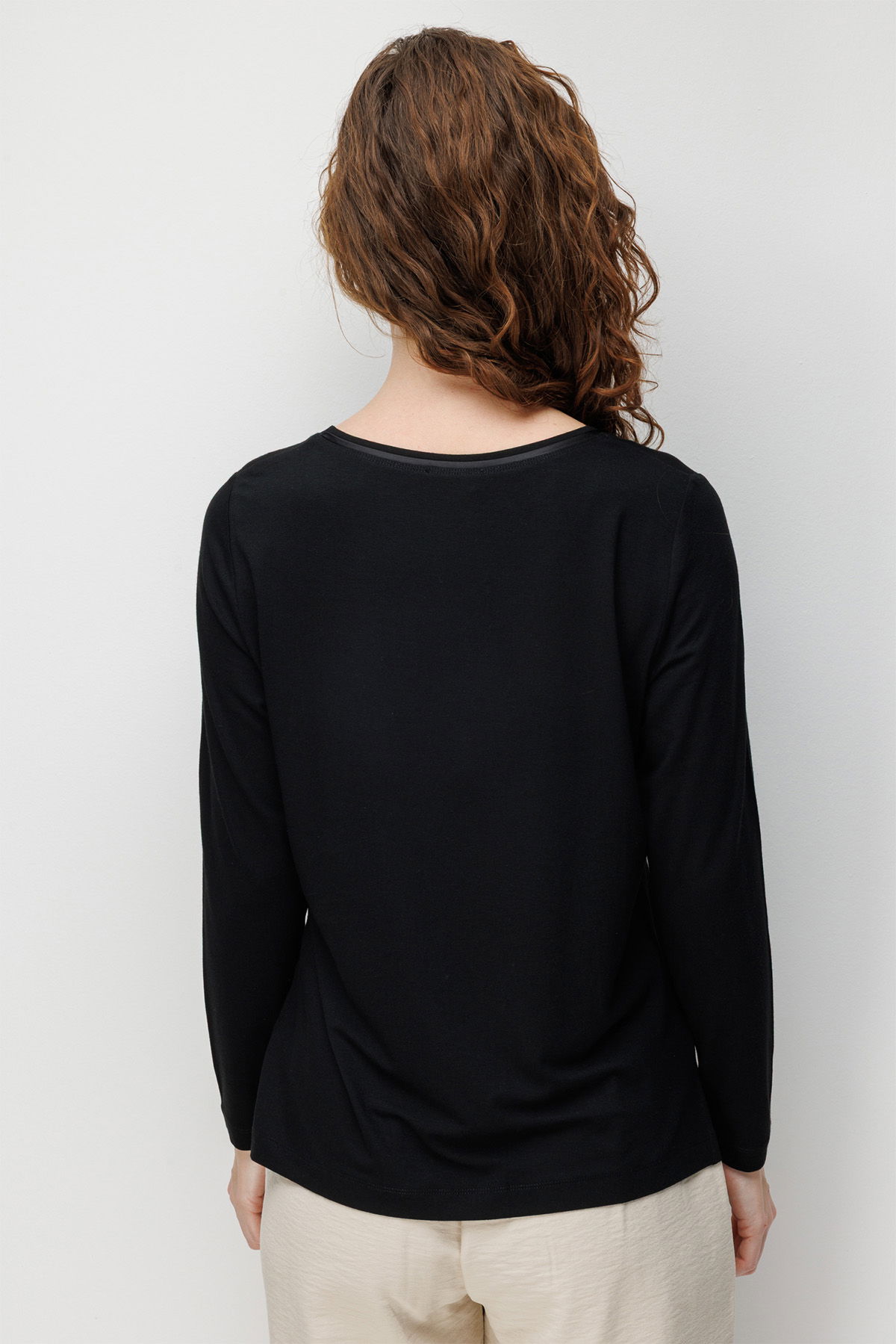 Desen Triko Kadın Sıfır Yaka Cebi Saten Şeritli Penye Bluz 26832 Siyah - 4