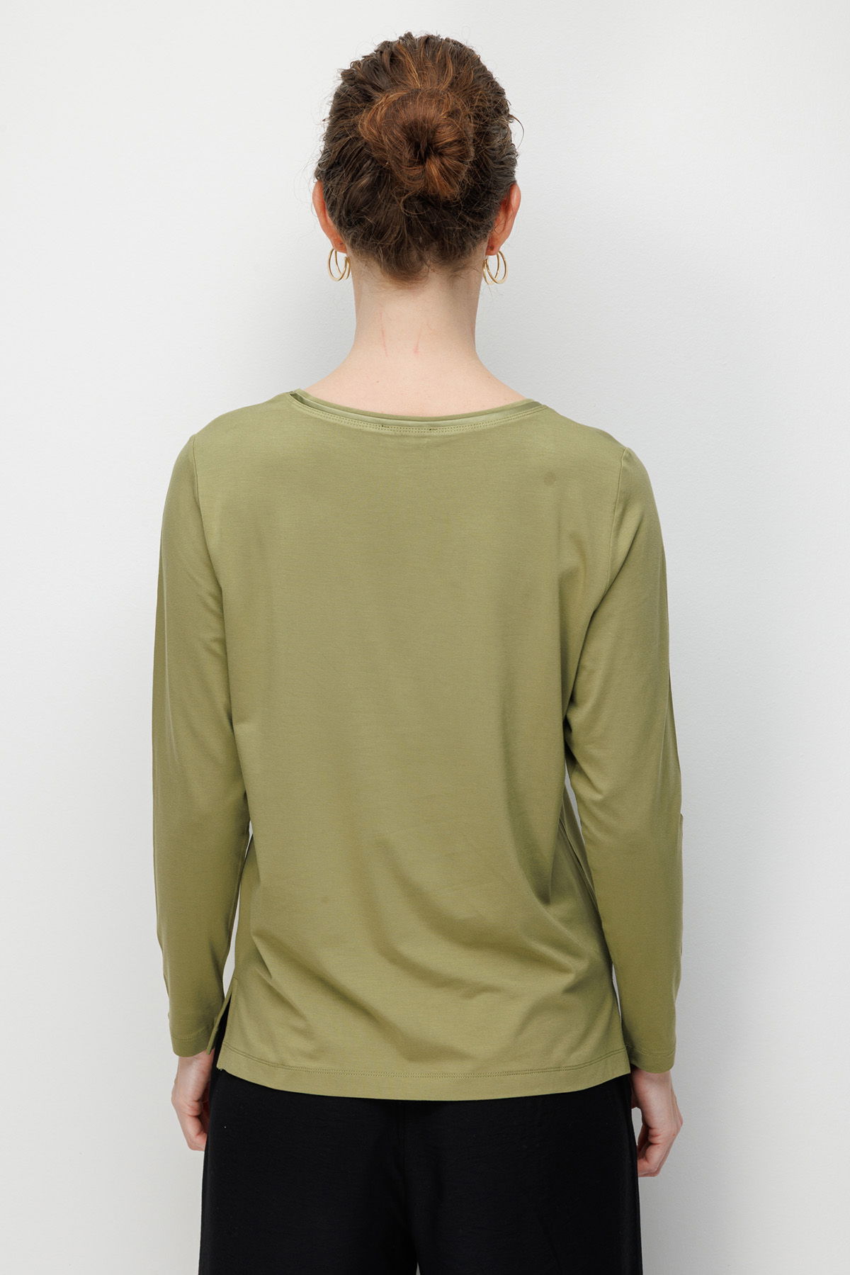 Desen Triko Kadın Sıfır Yaka Cebi Saten Şeritli Penye Bluz 26832 Yeşil - 4