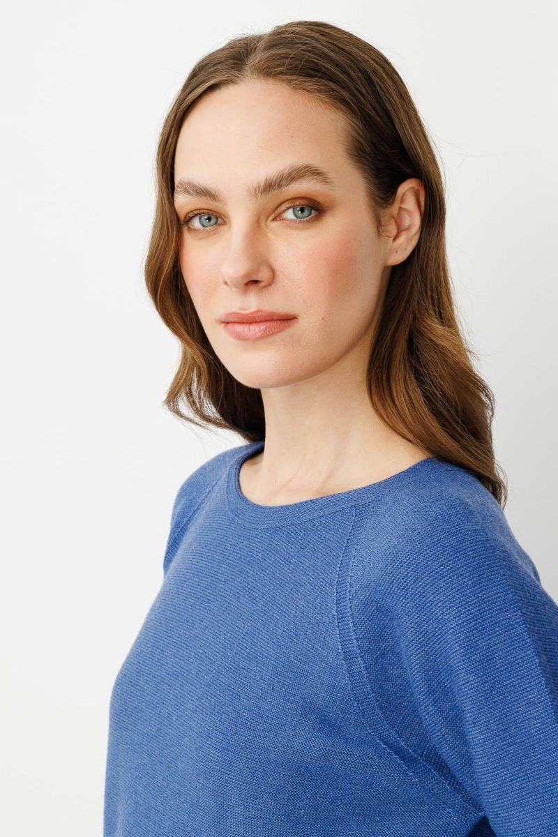 Desen Triko Kadın Sıfır Yaka Dikişsiz Kazak 24189 Indigo - 2