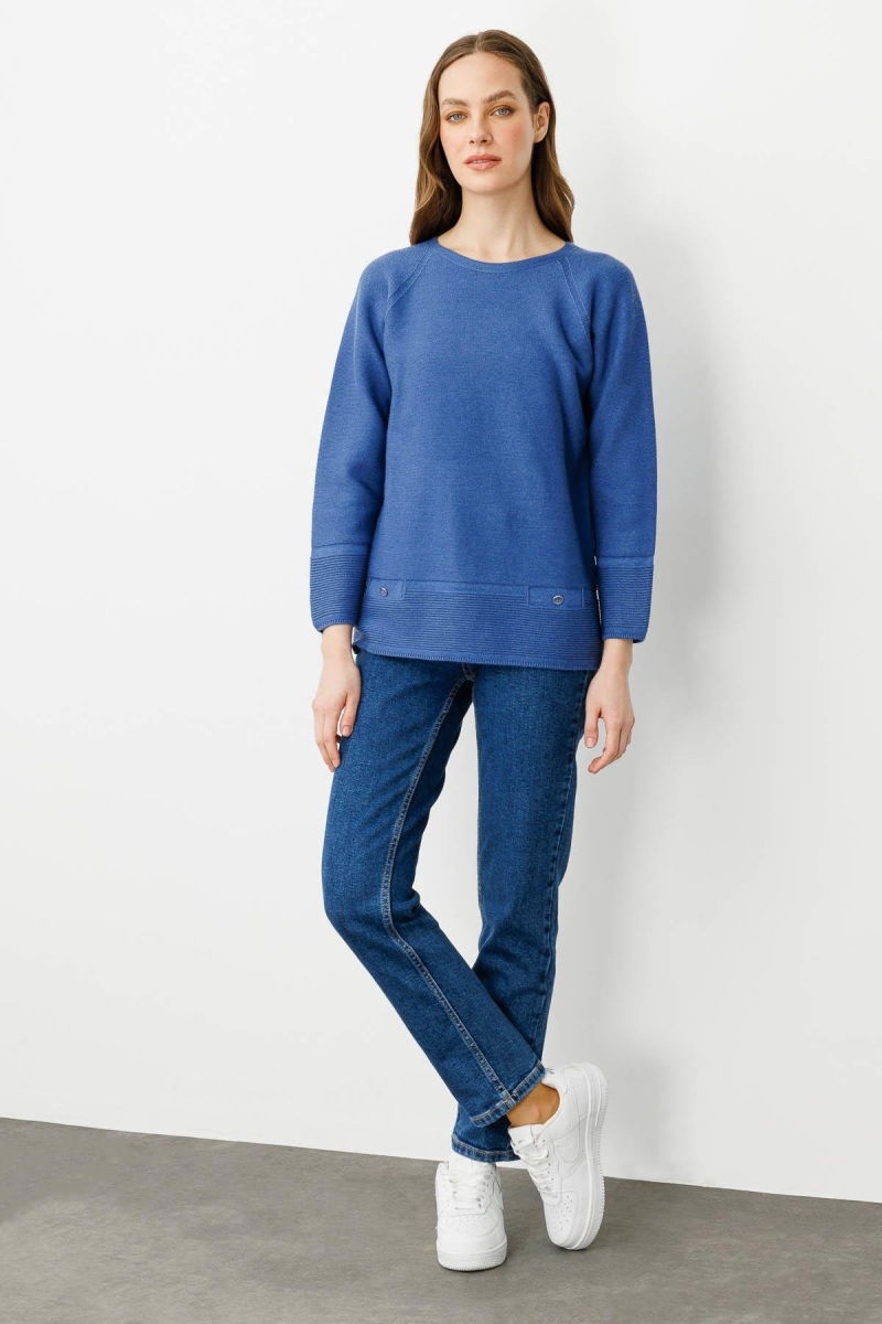 Desen Triko Kadın Sıfır Yaka Dikişsiz Kazak 24189 Indigo - 3