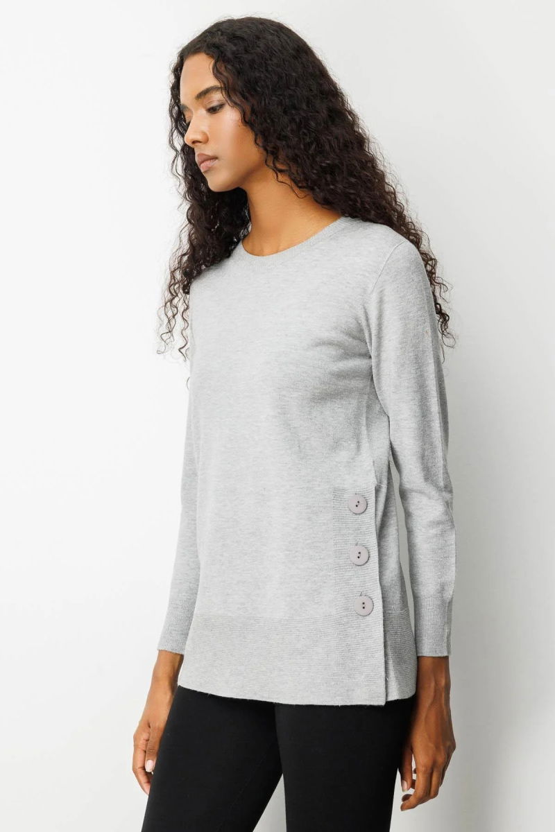 Desen Triko Kadın Sıfır Yaka Dikişsiz Yanları Düğmeli Simli Bluz 23390 Gri - 2