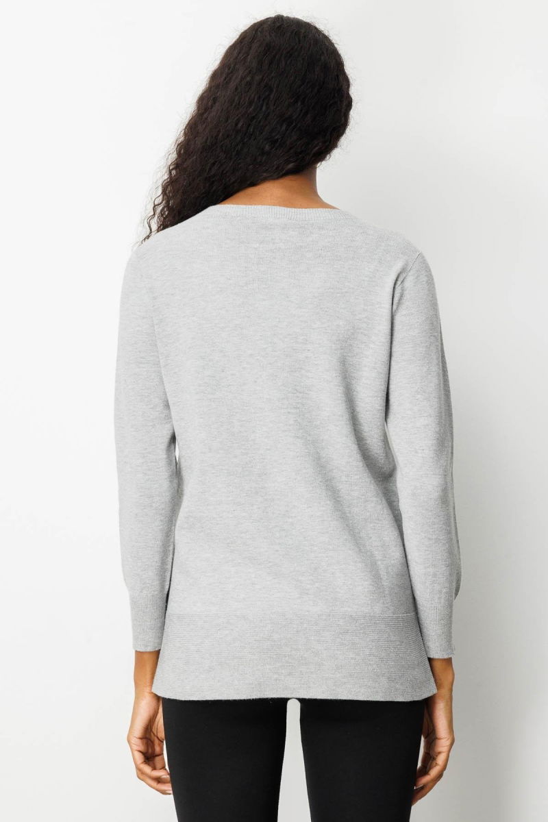 Desen Triko Kadın Sıfır Yaka Dikişsiz Yanları Düğmeli Simli Bluz 23390 Gri - 4