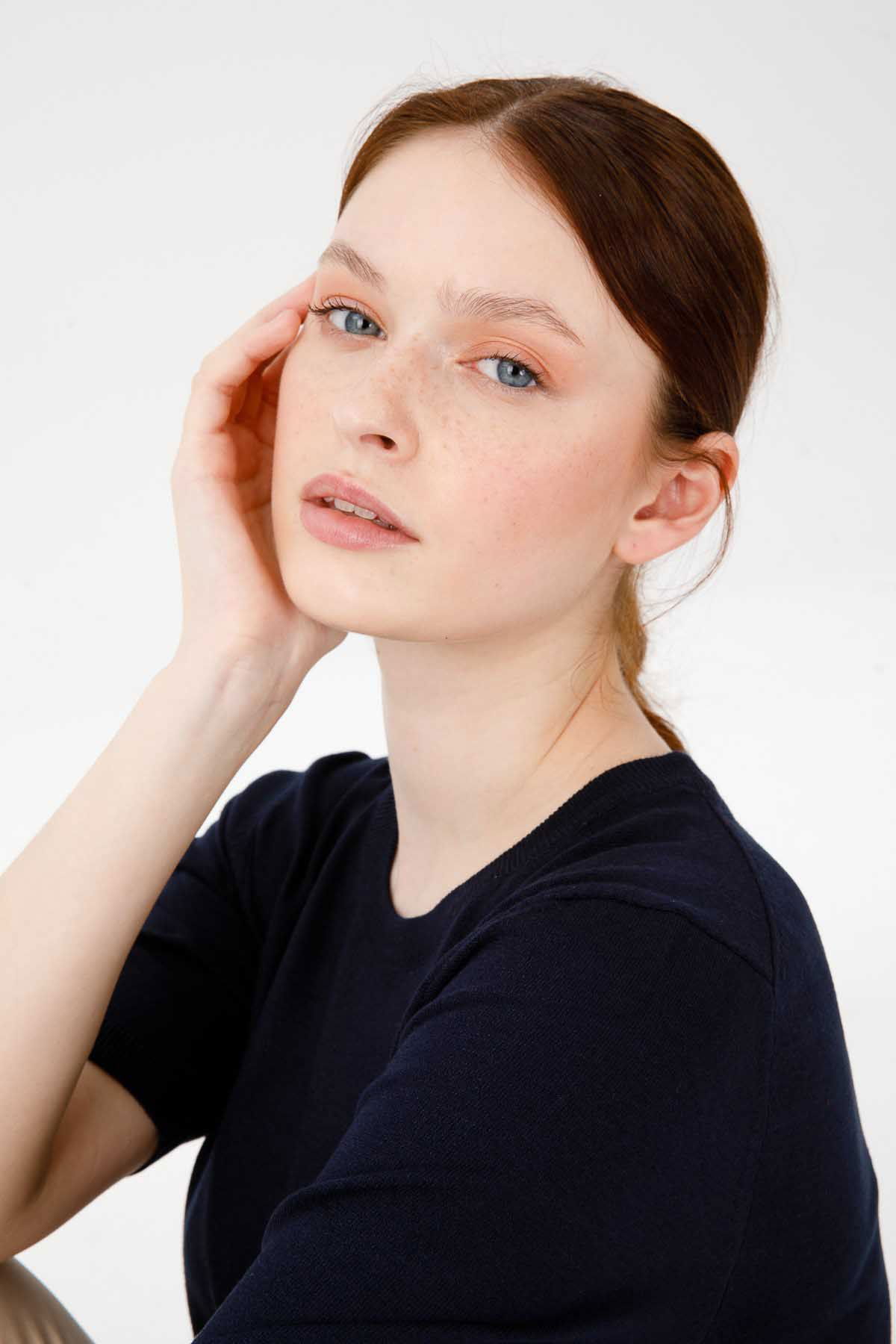 Desen Triko Kadın Sıfır Yaka Düz Bluz 02420344 Koyu Lacivert - 8