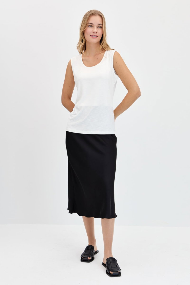 Desen Triko Kadın Sıfır Yaka Flamlı Kumaş Basic Askılı T-Shirt KMY24086 Ekru - 4