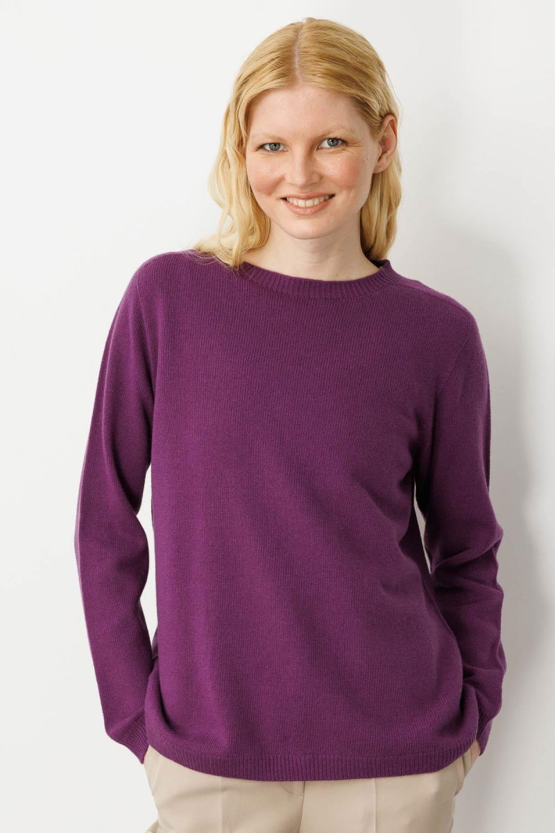 Desen Triko Kadın Sıfır Yaka Klasik Yün Kazak 23163 A.Mor - Desen Triko