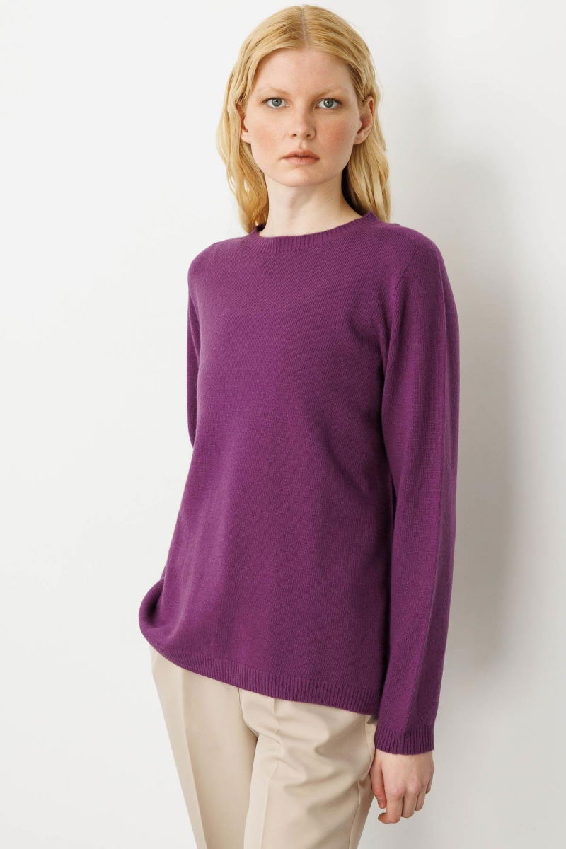 Desen Triko Kadın Sıfır Yaka Klasik Yün Kazak 23163 A.Mor - 3