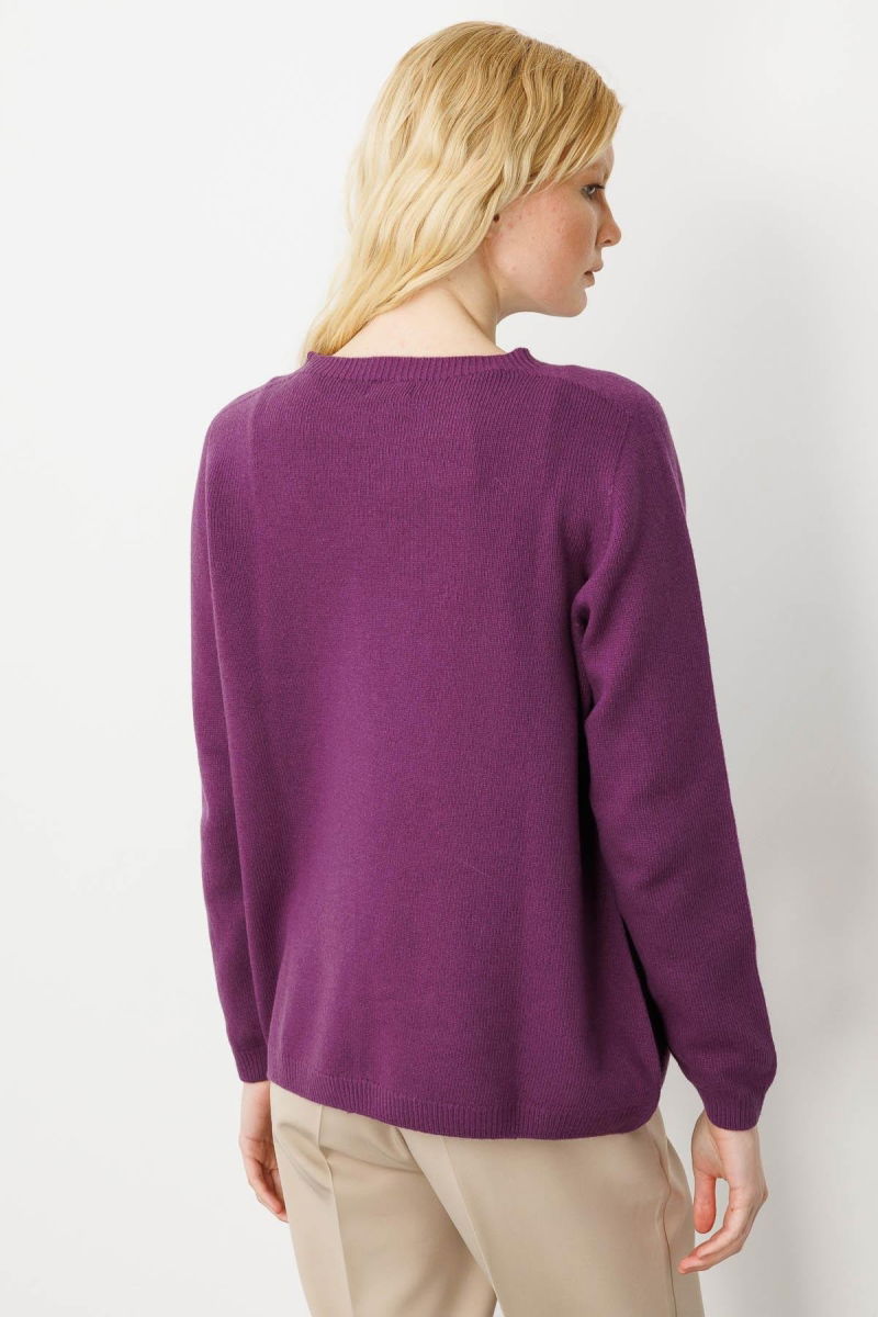 Desen Triko Kadın Sıfır Yaka Klasik Yün Kazak 23163 A.Mor - 4