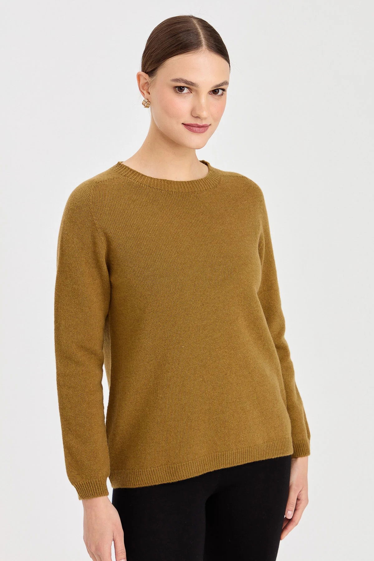 Desen Triko Kadın Sıfır Yaka Klasik Yün Kazak 23163 Haki - 2