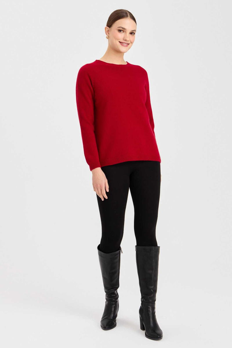 Desen Triko Kadın Sıfır Yaka Klasik Yün Kazak 23163 K.Kırmızı - 2