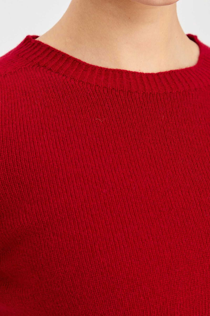 Desen Triko Kadın Sıfır Yaka Klasik Yün Kazak 23163 K.Kırmızı - 3