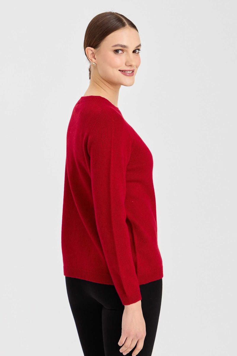 Desen Triko Kadın Sıfır Yaka Klasik Yün Kazak 23163 K.Kırmızı - 4