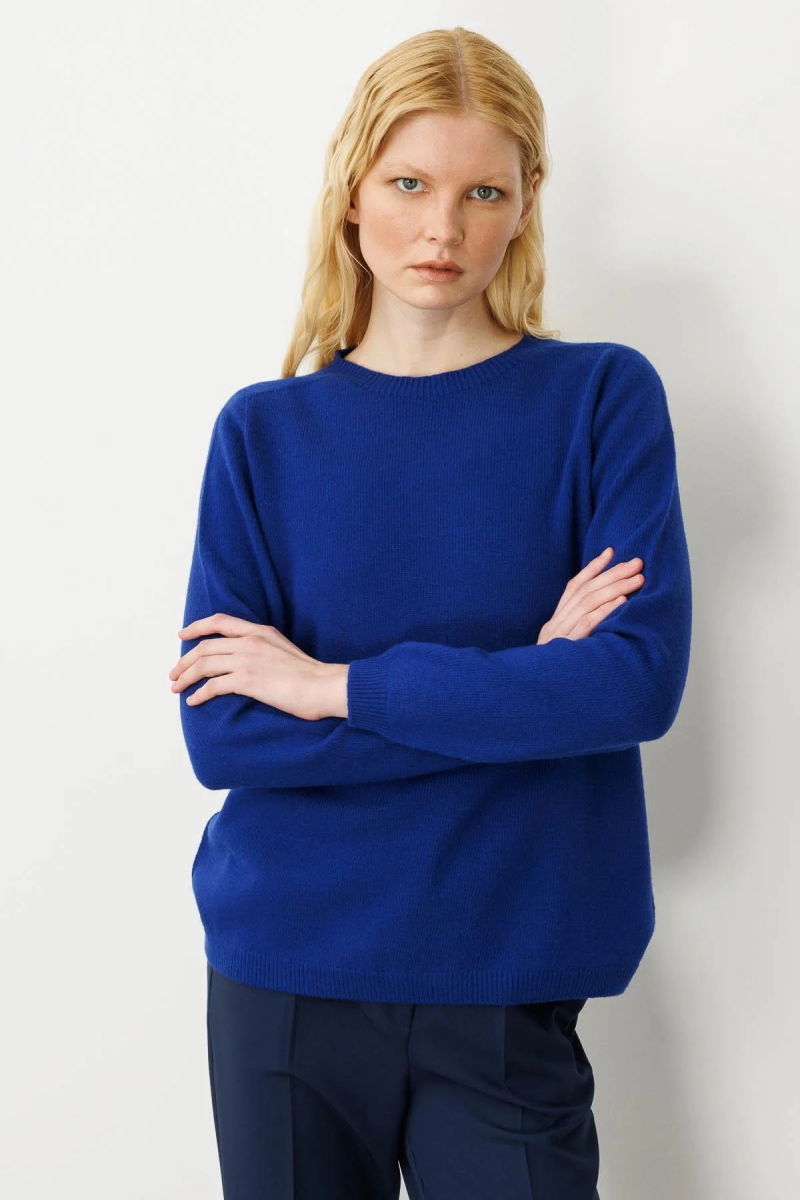 Desen Triko Kadın Sıfır Yaka Klasik Yün Kazak 23163 K.S. Mavi - Desen Triko