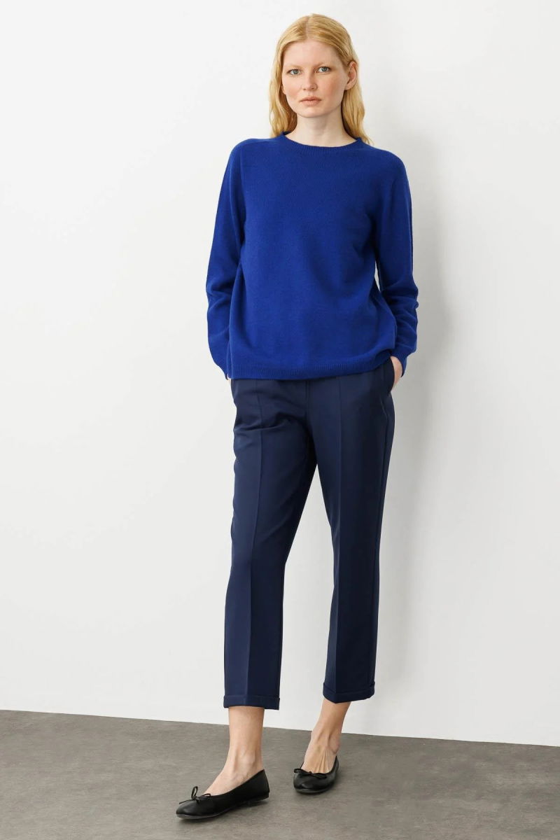 Desen Triko Kadın Sıfır Yaka Klasik Yün Kazak 23163 K.S. Mavi - 2