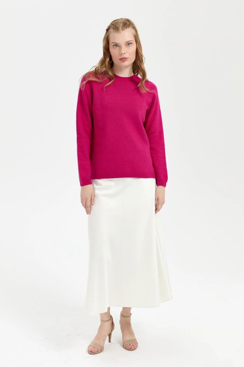 Desen Triko Kadın Sıfır Yaka Klasik Yün Kazak 23163 Sıklamen - 2