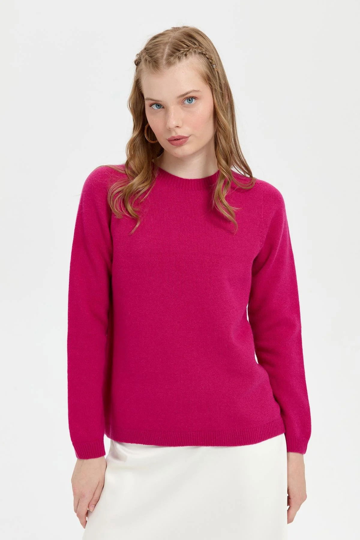 Desen Triko Kadın Sıfır Yaka Klasik Yün Kazak 23163 Sıklamen - 3