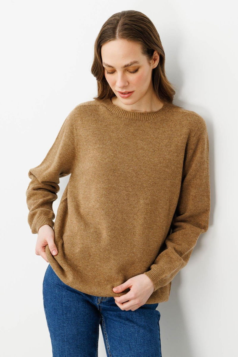 Desen Triko Kadın Sıfır Yaka Klasik Yün Kazak 23163 V. Camel - 3