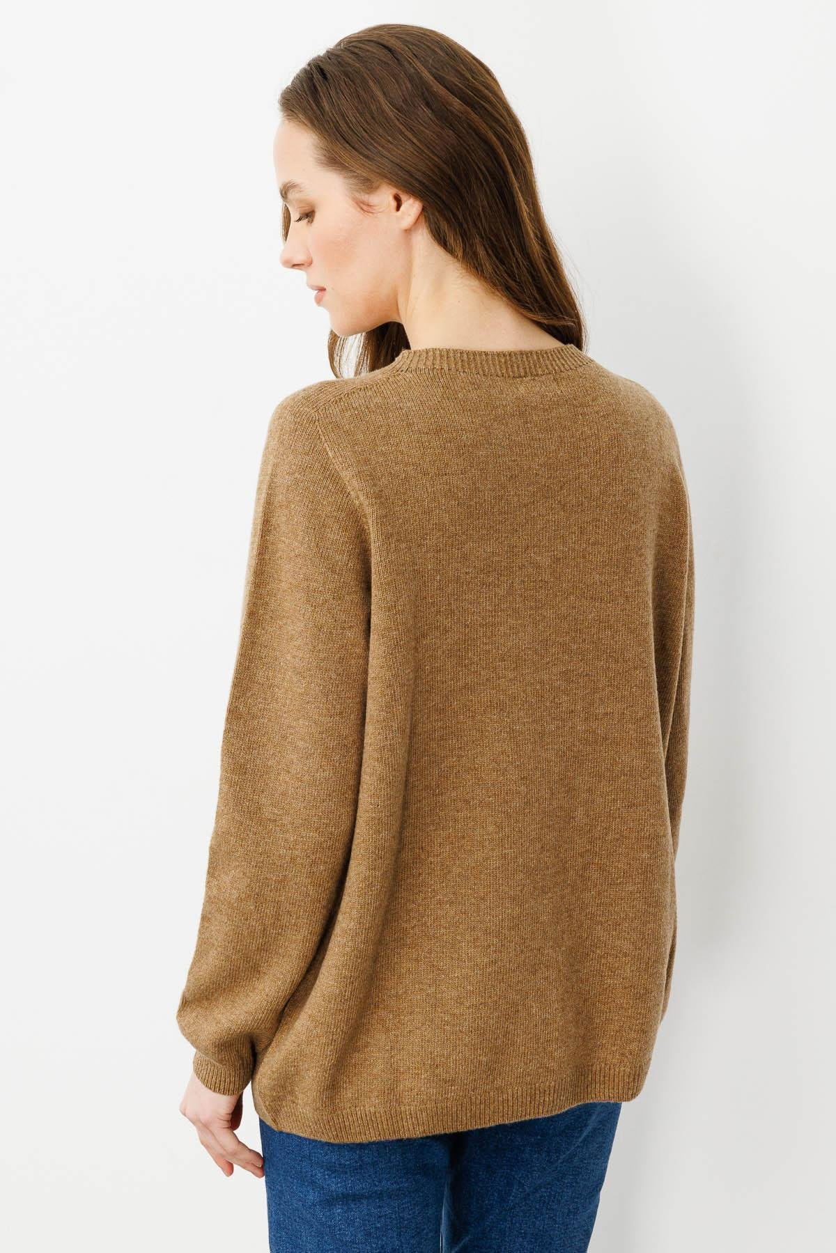 Desen Triko Kadın Sıfır Yaka Klasik Yün Kazak 23163 V. Camel - 4