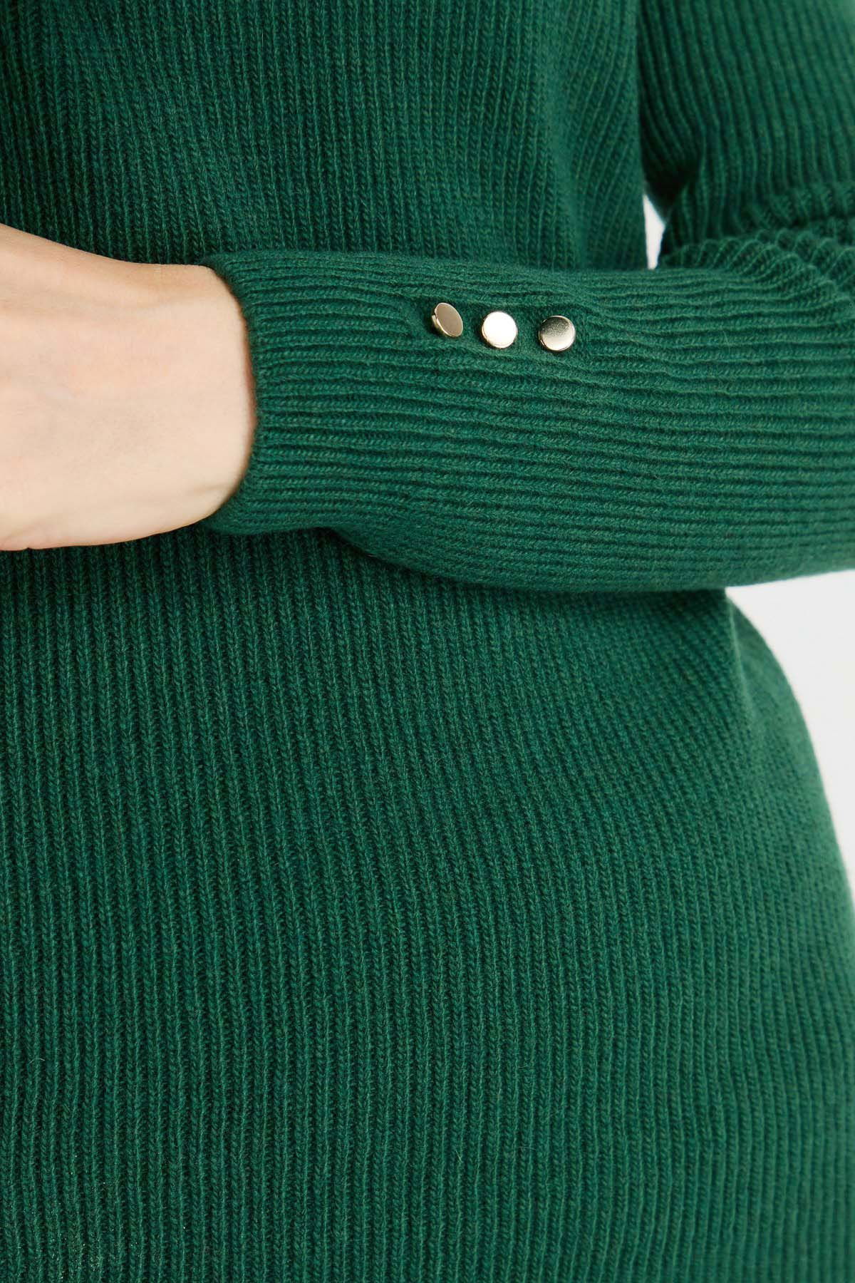 Desen Triko Kadın Sıfır Yaka Kol Ucu Düğmeli Yün Kazak 23158 A.Ö. Başı - 3