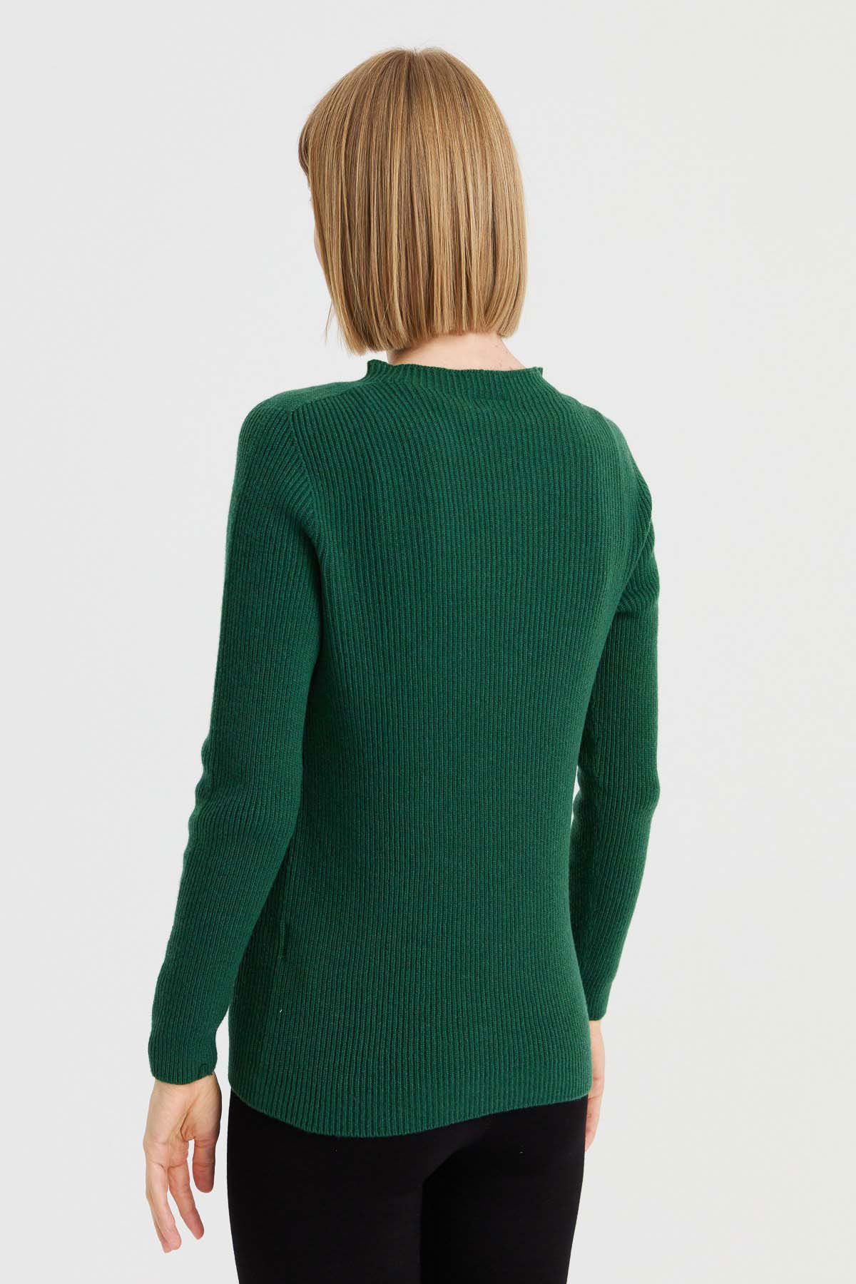 Desen Triko Kadın Sıfır Yaka Kol Ucu Düğmeli Yün Kazak 23158 A.Ö. Başı - 4