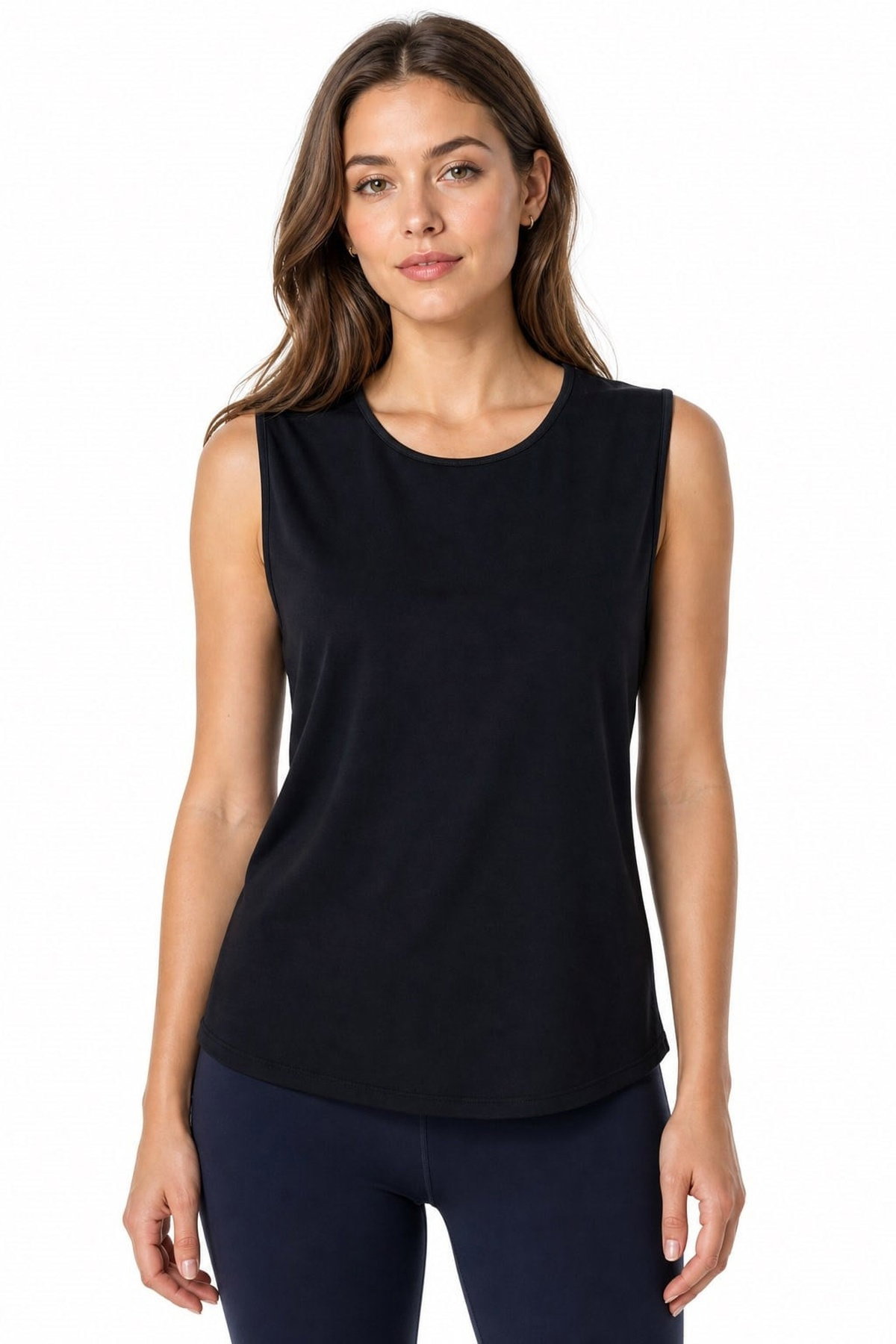 Desen Triko Kadın Sıfır Yaka Kolsuz Penye T-Shirt 26843 Siyah - 1
