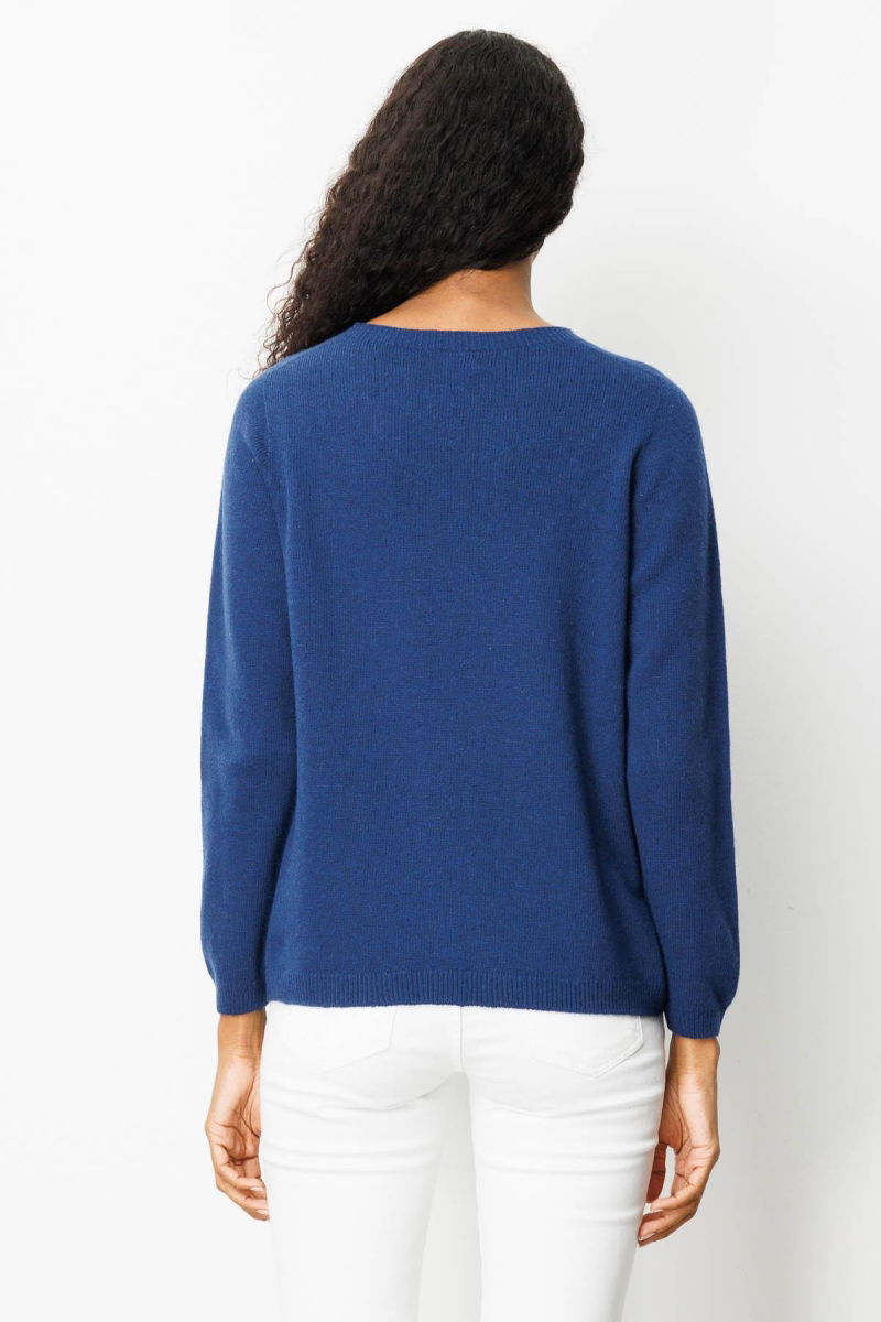 Desen Triko Kadın Sıfır Yaka Omzu İşlemeli Yün Kazak 25204 Indigo - 4