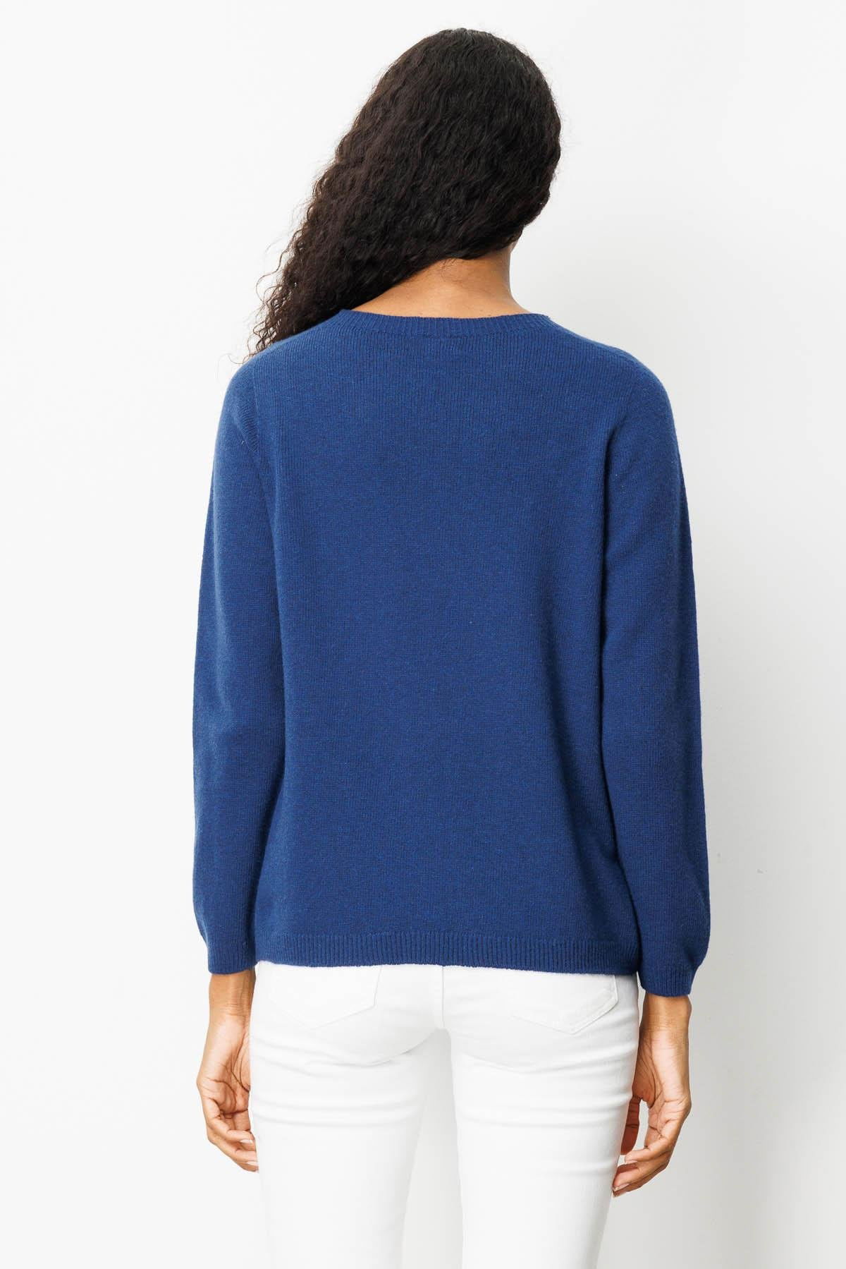 Desen Triko Kadın Sıfır Yaka Omzu İşlemeli Yün Kazak 25204 Indigo - 4