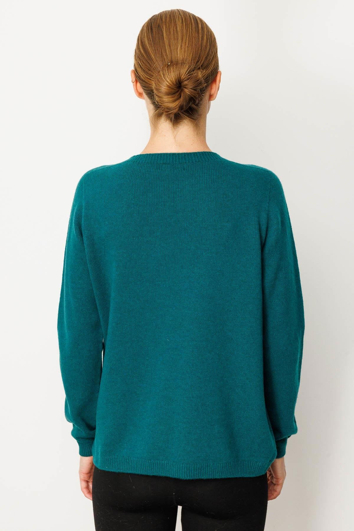 Desen Triko Kadın Sıfır Yaka Omzu İşlemeli Yün Kazak 25204 Ördek Yeşili - 4