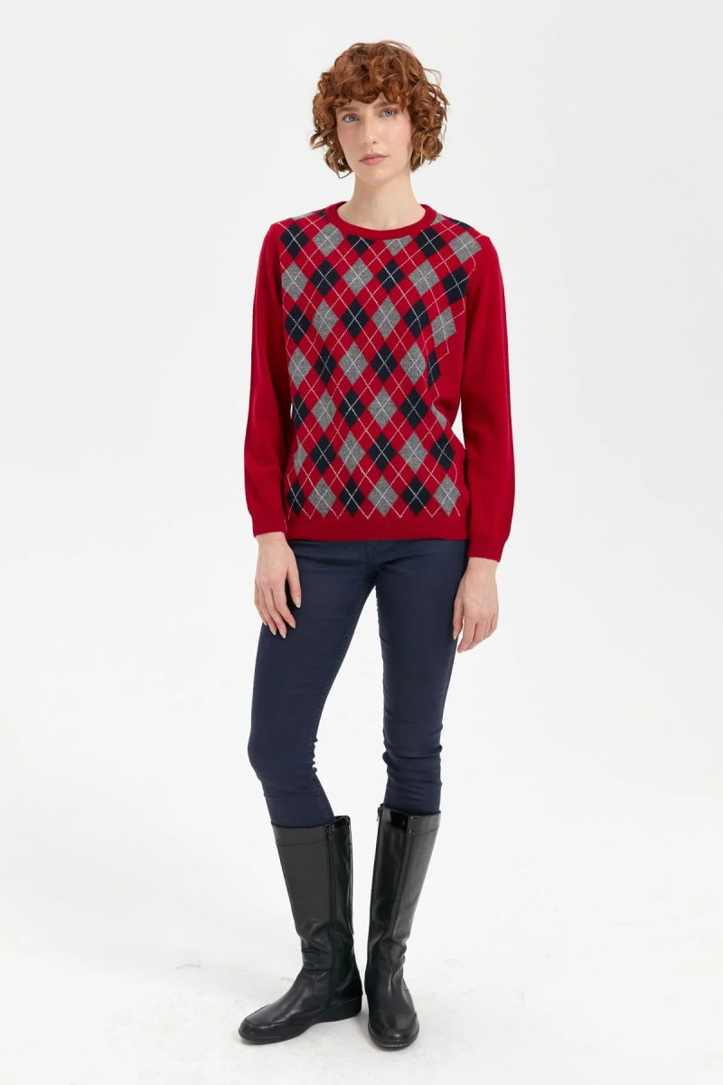 Desen Triko Kadın Sıfır Yaka Önü Baklava Desenli Yün Kazak 24035 K.Kırmızı - 2