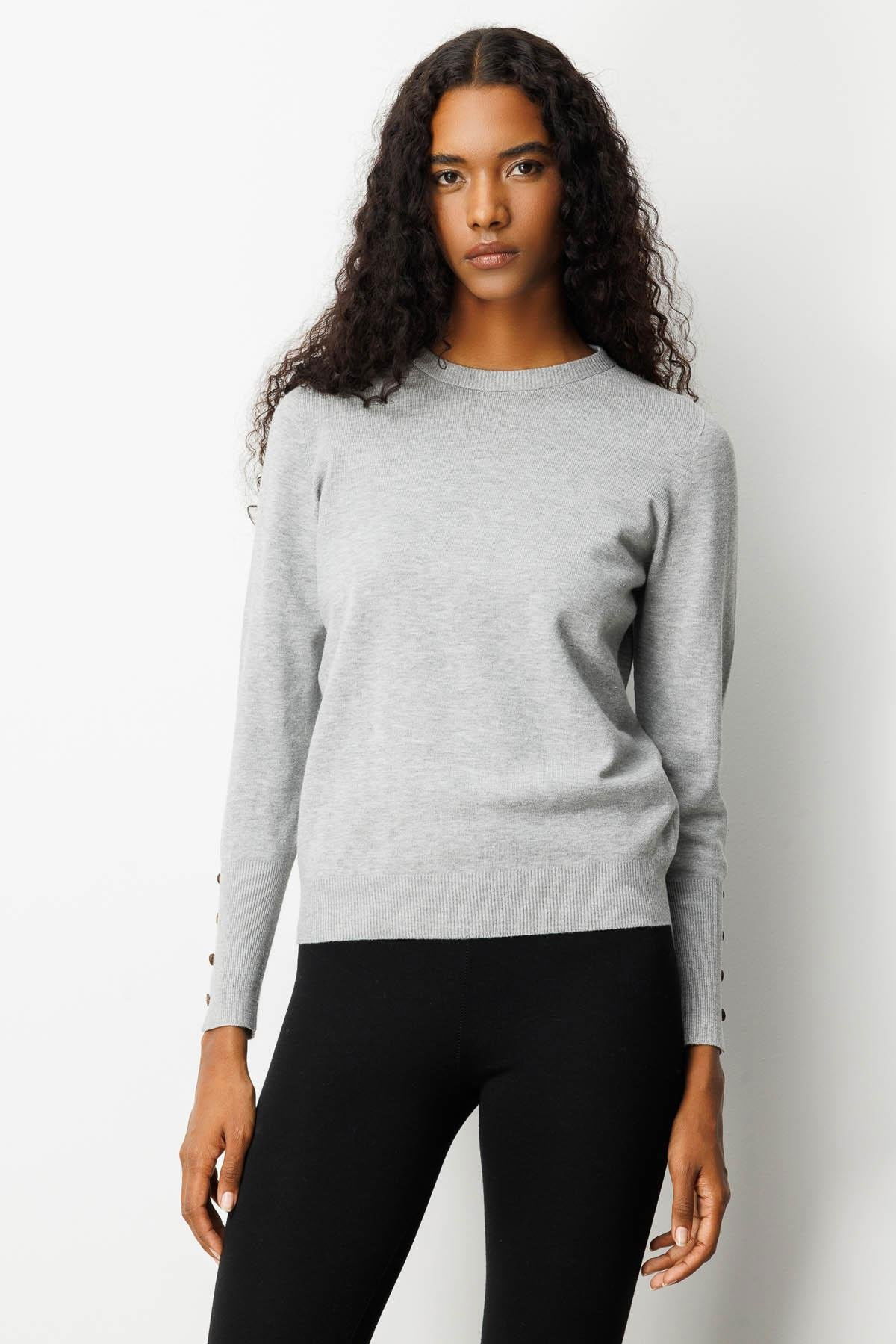 Desen Triko Kadın Sıfır Yaka Önü Kısa Arkası Uzun Bluz 23331 Gri - 2