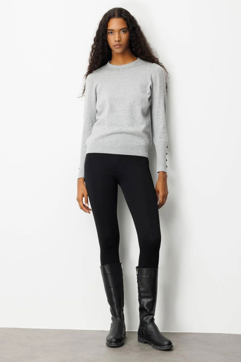 Desen Triko Kadın Sıfır Yaka Önü Kısa Arkası Uzun Bluz 23331 Gri - 3