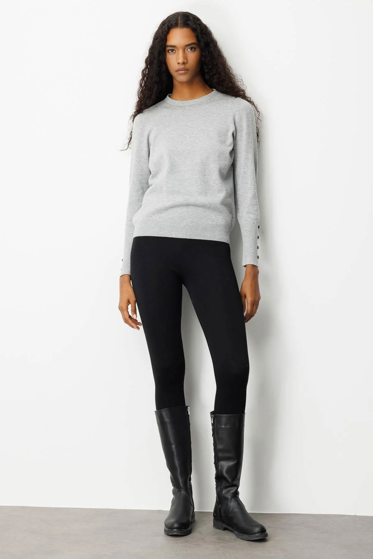 Desen Triko Kadın Sıfır Yaka Önü Kısa Arkası Uzun Bluz 23331 Gri - 3