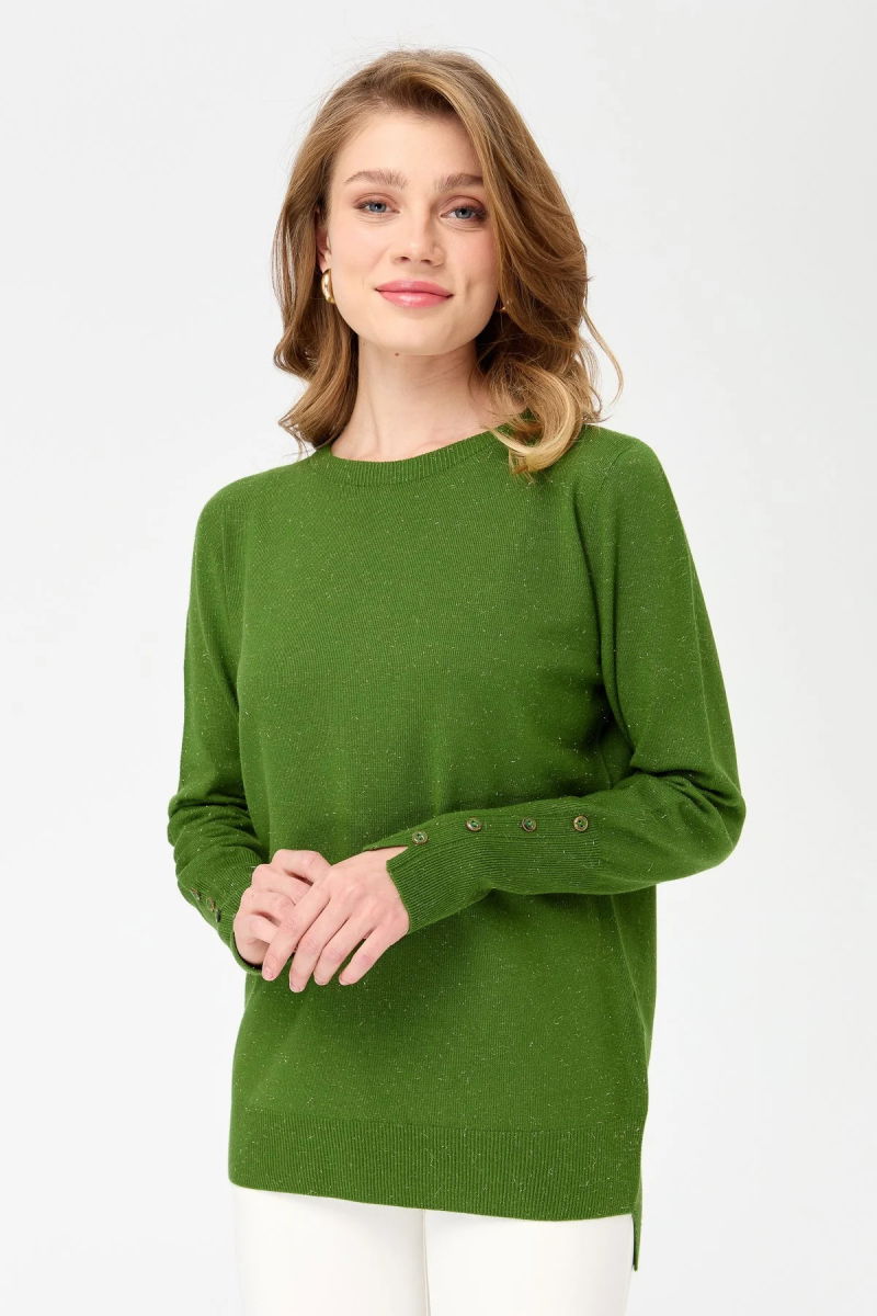 Desen Triko Kadın Sıfır Yaka Önü Kısa Arkası Uzun Bluz 23331 K.Yosun - Desen Triko