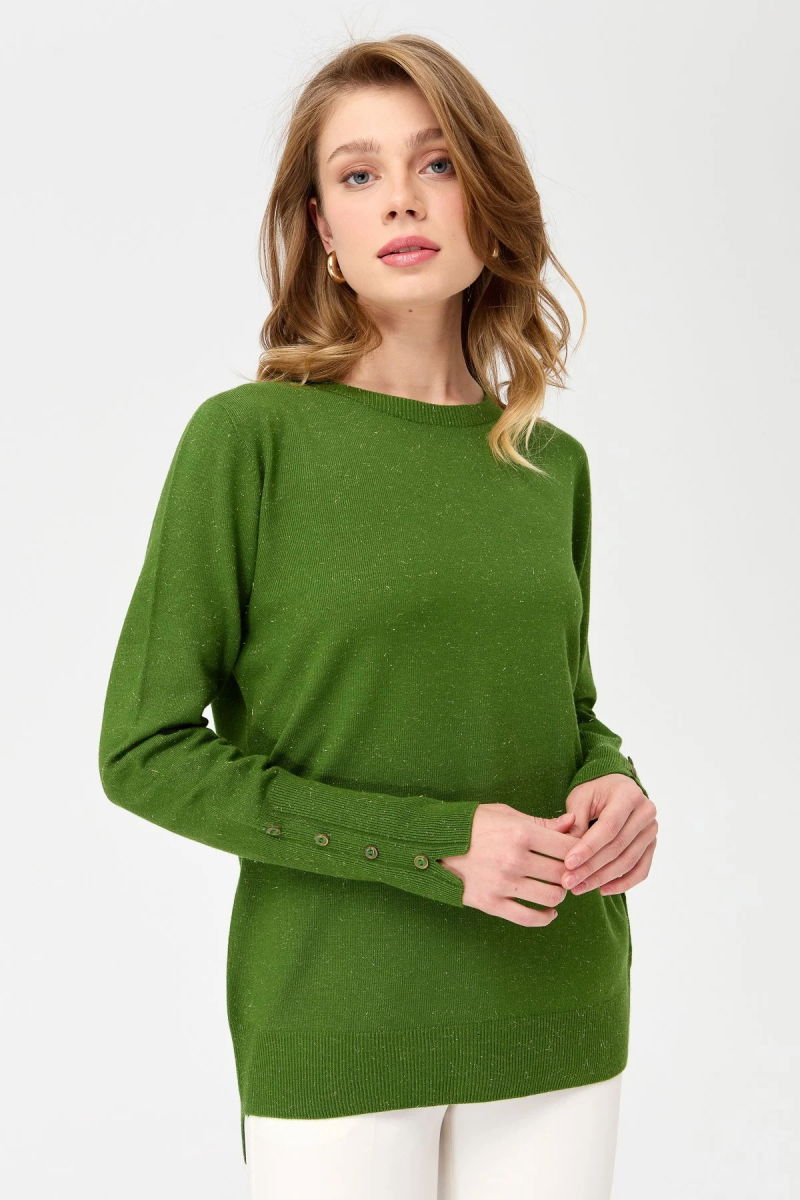 Desen Triko Kadın Sıfır Yaka Önü Kısa Arkası Uzun Bluz 23331 K.Yosun - 2