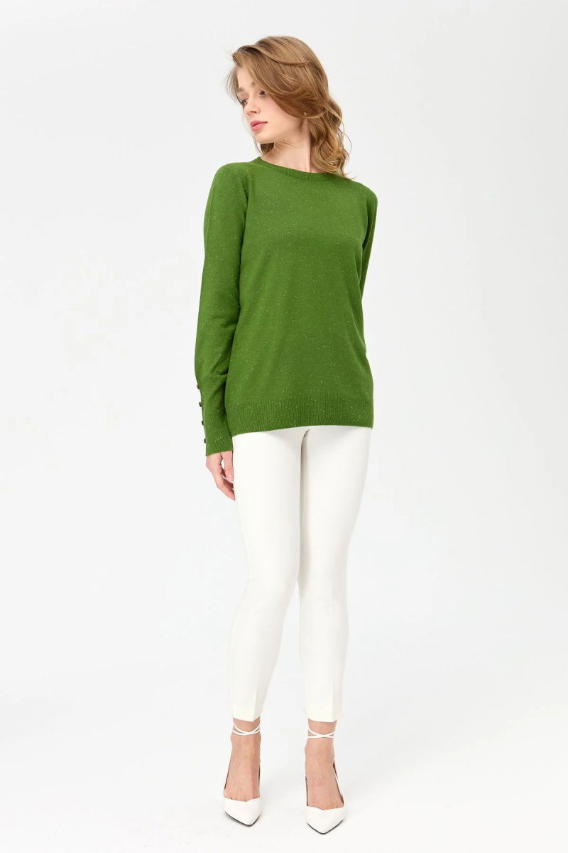 Desen Triko Kadın Sıfır Yaka Önü Kısa Arkası Uzun Bluz 23331 K.Yosun - 3