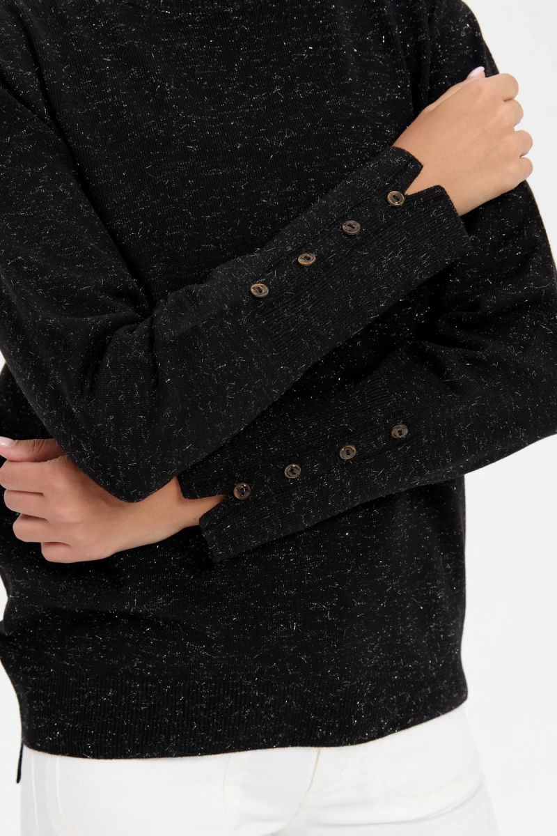 Desen Triko Kadın Sıfır Yaka Önü Kısa Arkası Uzun Bluz 23331 Siyah - 3