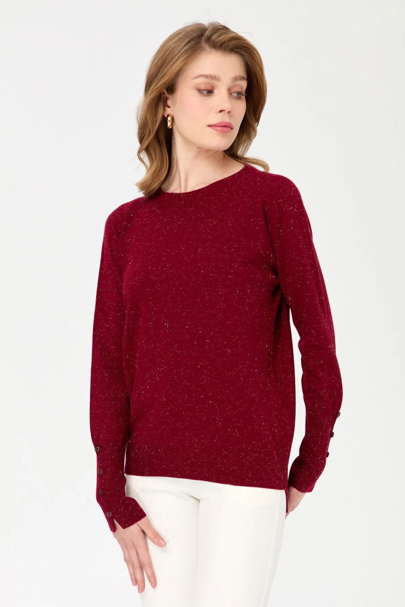 Desen Triko Kadın Sıfır Yaka Önü Kısa Arkası Uzun Bluz 23331 Vişne Çürüğü - Desen Triko