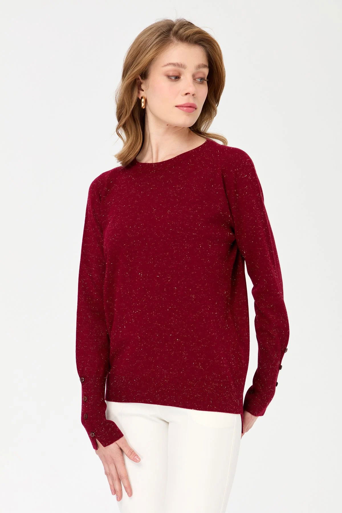 Desen Triko Kadın Sıfır Yaka Önü Kısa Arkası Uzun Bluz 23331 Vişne Çürüğü - 1